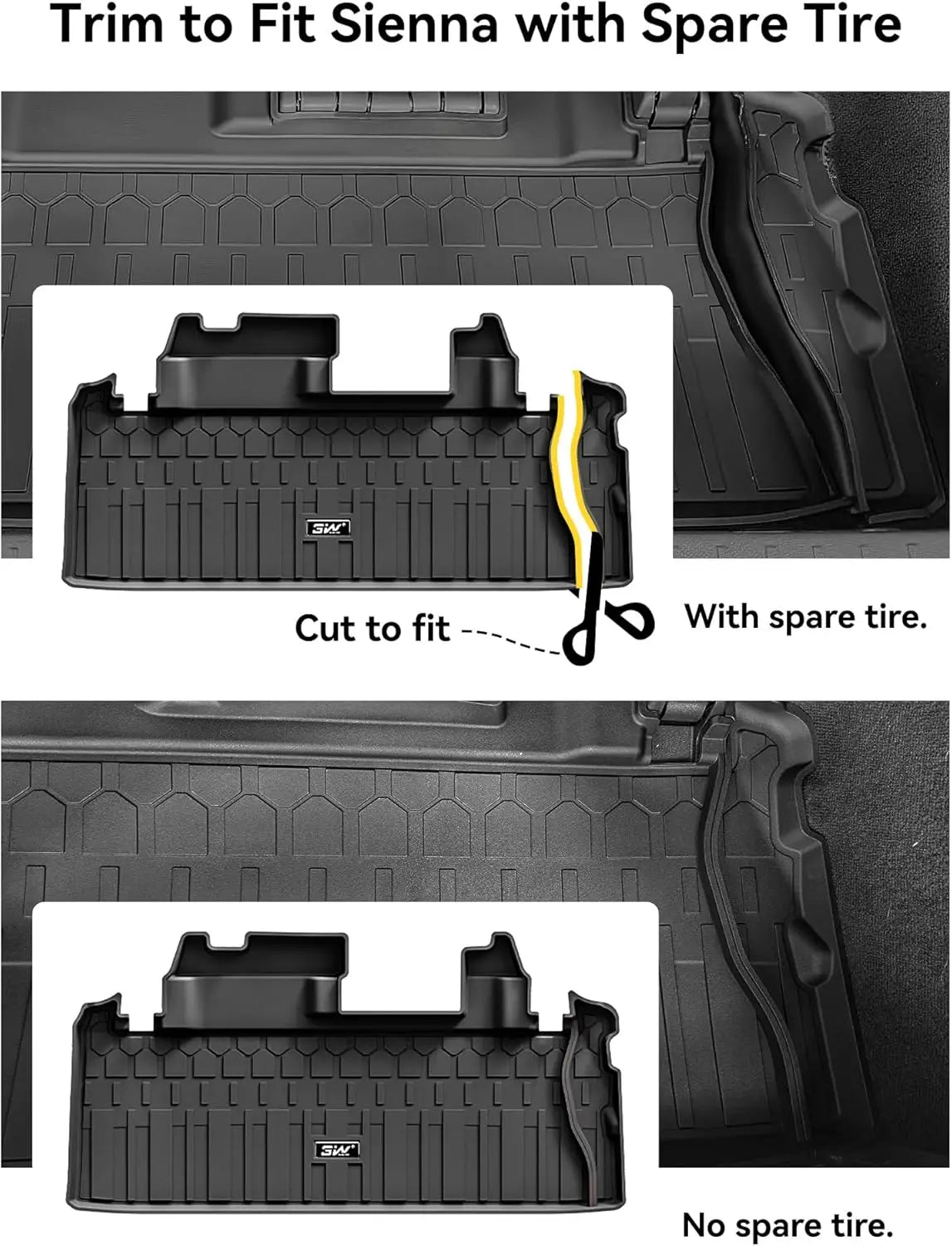 3W Cargo Mat for Toyota Sienna 2021-2026, TPE Trunk Mat for 7 Seat & 8 Seat, Heavy Duty Cargo Liner