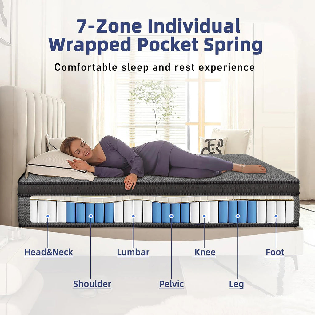 12-14 Inch Cooling Gel Memory Foam Hybrid Mattress Twin Full Queen King Size Independent Pocket Spring Mattress Pressure Relief Cool Sleep Medium Firm Bed Mattress for Bedroom Guest Room
