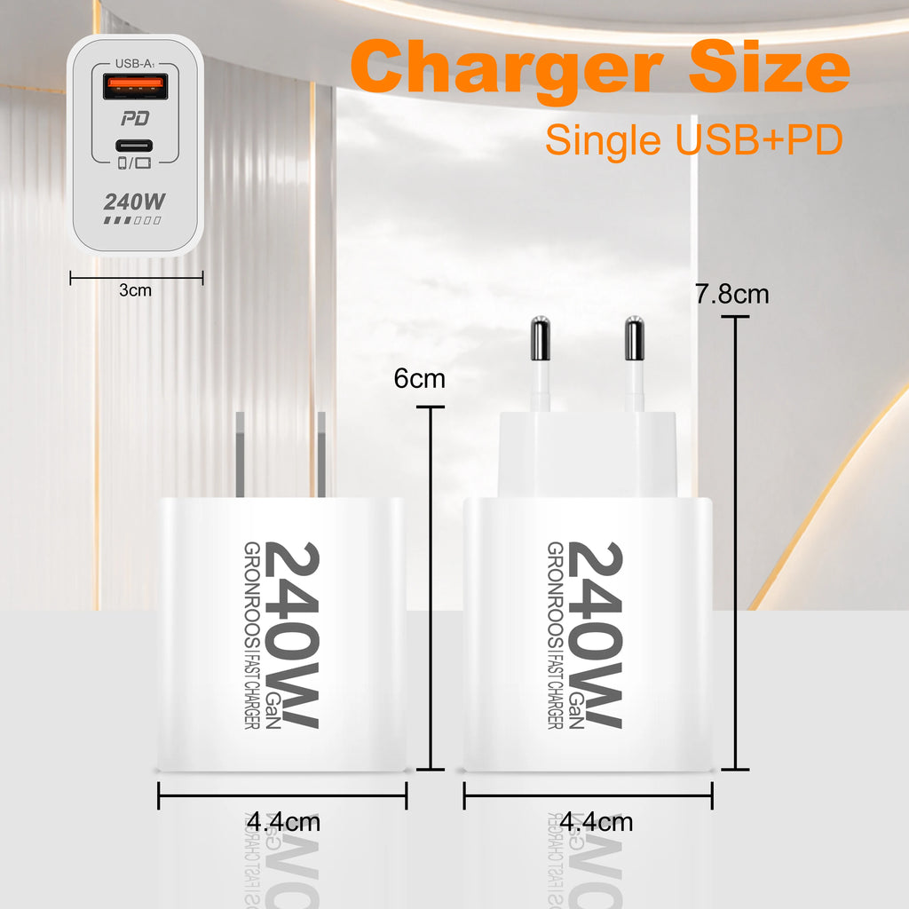 240W GaN PD USB C Charger For iPhone 17 16 15 14 13 12 Pro Max Phone QC 3.0 PD 3.0 USB Type C Fast Charging for Xiaomi poco iPad