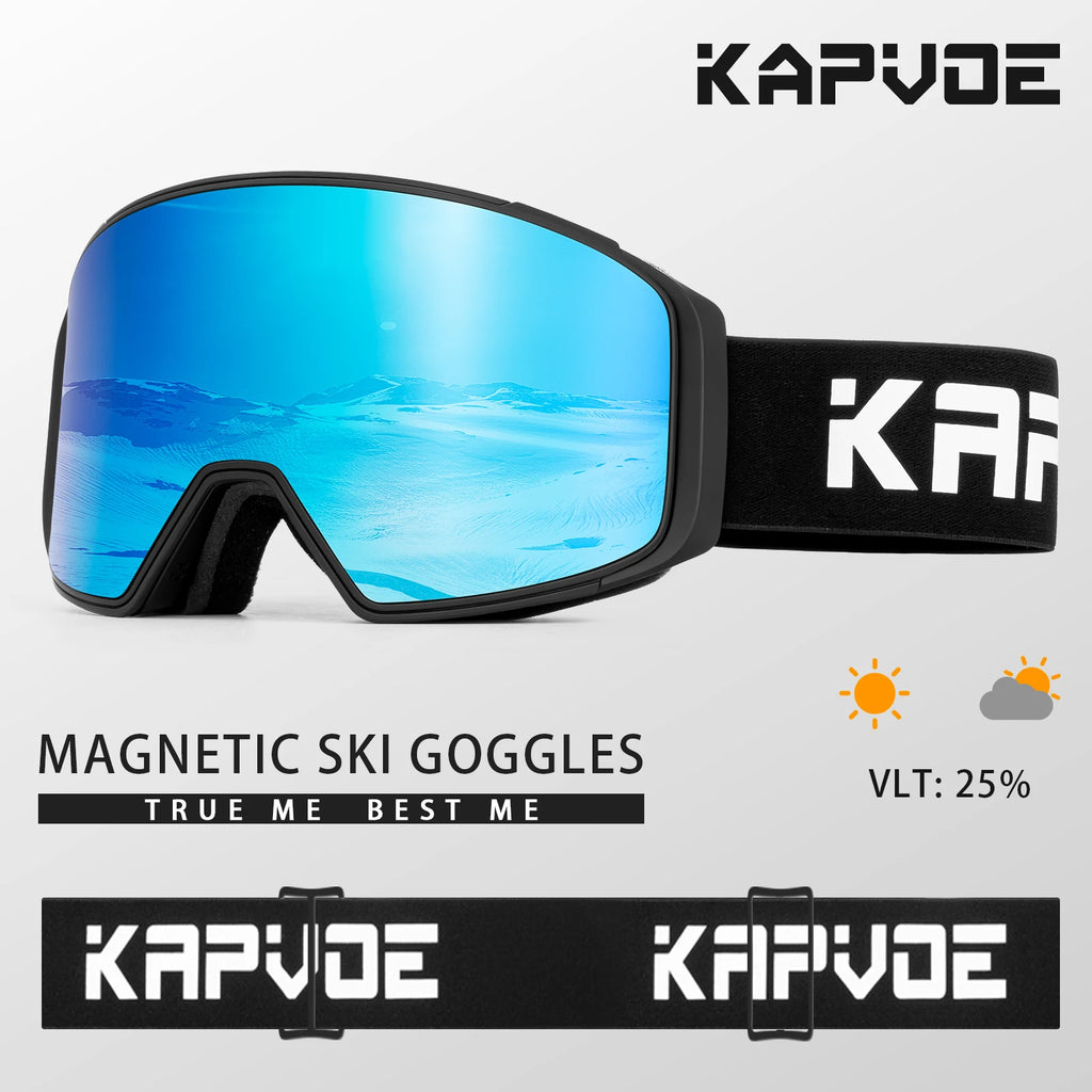 KAPVOE Ski Goggles Double Magnet adsorpt Layers UV400 Anti-fog Ski Glasses Snow Snowboard Glasses Snowmobile Eyewear