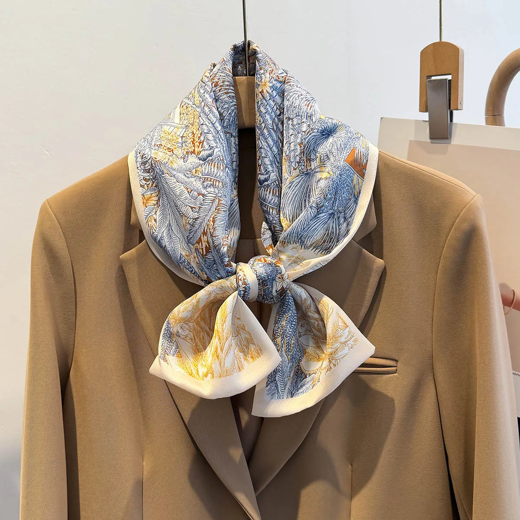 Floral Print 12*145cm Long Ribbon Silk Scarf Women Neck Scarves Headband Female Skinny Neckerchief Hair Band Neck Tie Bag Ribbon