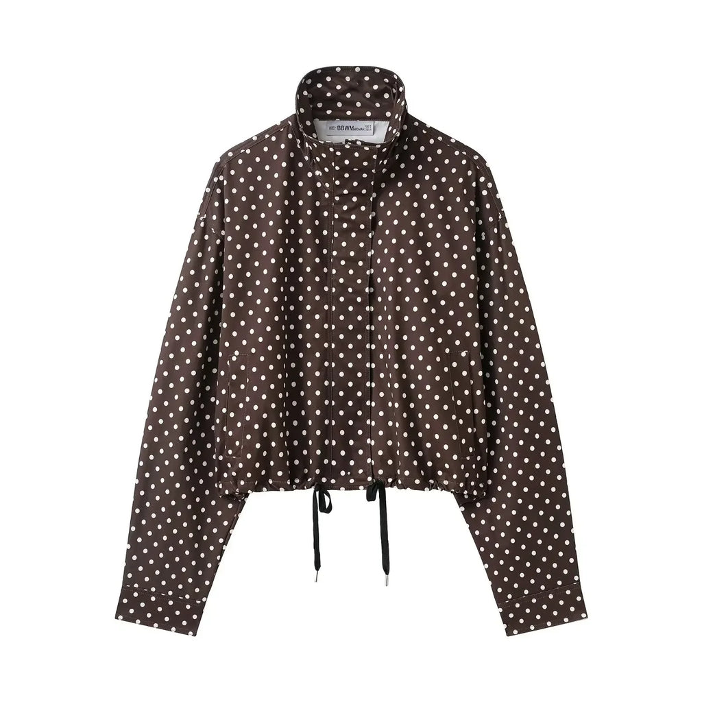 TARUXY Fashion Polka Dot Print Jacket Coat Women's Stand Collar Long Sleeved Workwear Coat Ins Hot Short Casual Female Jackets