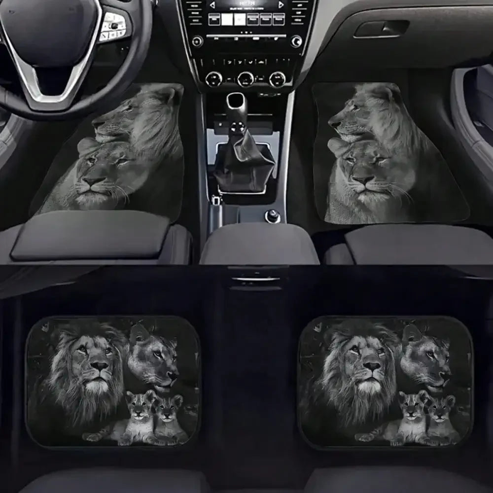 4pcs Car Floor Mat Cool Lion Printed Car Mat Full Set General Motors Mat SUV Truck Non-Slip Car Mat,Suitable for Cars, SUVS