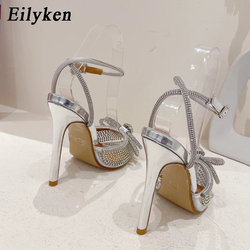 Eilyken PVC Transparent Silver CRYSTAL Women Pumps Fashion Ankle Strap Bridal Thin High Heels Spring Autumn Wedding Party Shoes