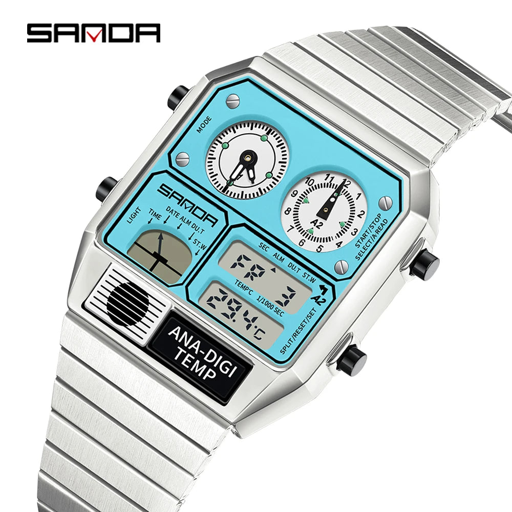 SANDA 3192 hot selling LED electronic square men's youth leisure thermometer stopwatch timing code multifunctional men's watch
