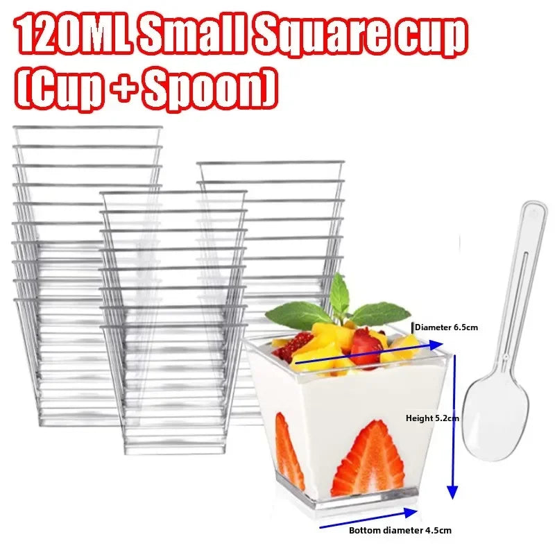 Exquisite Mini Dessert Cups with Spoons Square Dessert Cups with Tasting Spoons Mini Parfait Cups Appetizer Plastic Dessert Cup