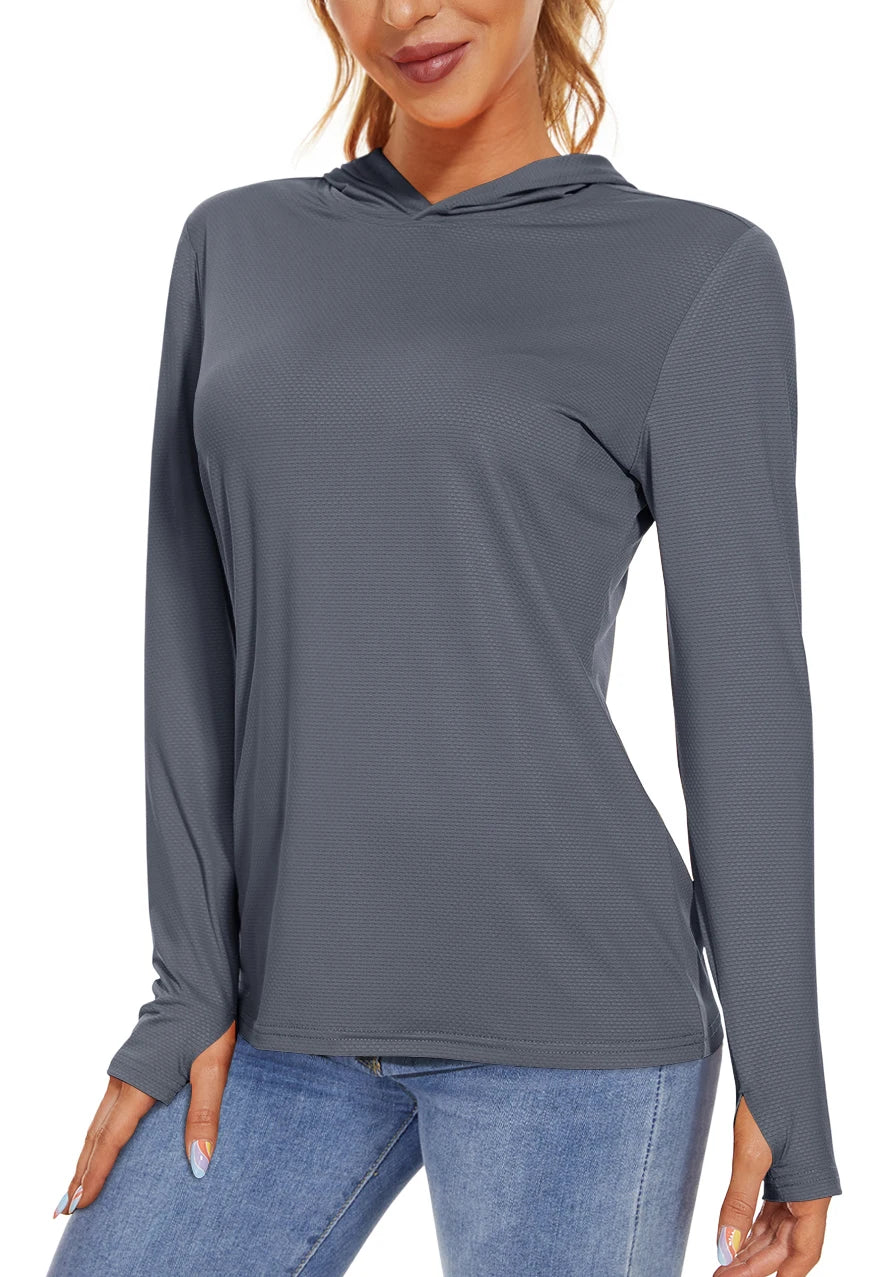TACVASEN UPF 50+ UV/Sun Protection Outdoor Hooded T-shirt Women's Long Sleeve Hoodie Shirt Fishing Hiking Tee Shirts Pullover