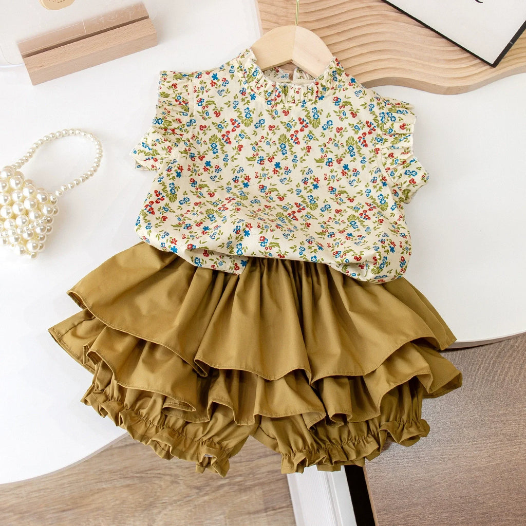 2024 New Girls' Suit Summer Children's Dress Baby Girl Fashionable Children's Top+Skirt Two-Piece Set