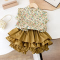 2PCS Girls' Suit Summer 2025 New Children's Summer Dress Baby Girl Fashionable Children's Top+Skirt Two-Piece Set