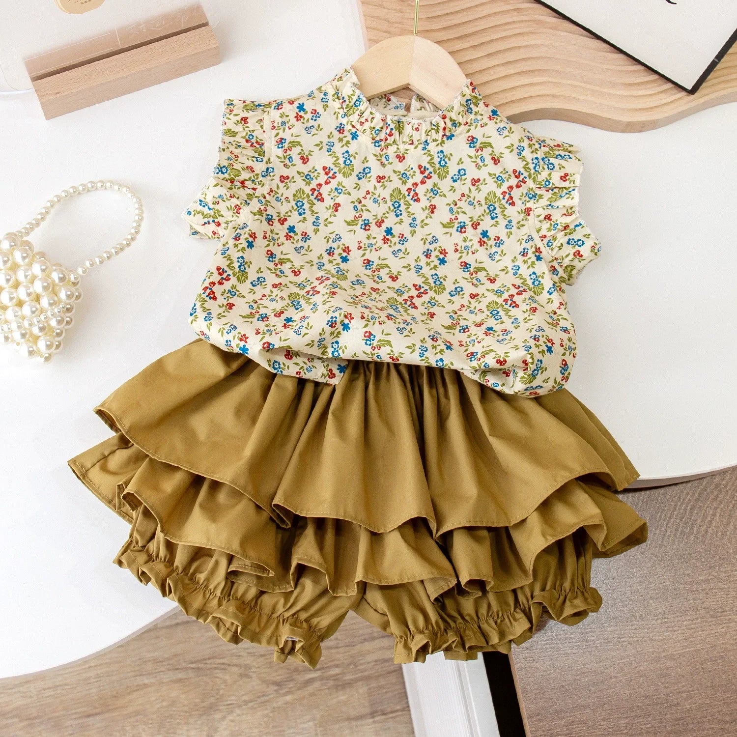 2PCS Girls' Suit Summer 2025 New Children's Summer Dress Baby Girl Fashionable Children's Top+Skirt Two-Piece Set
