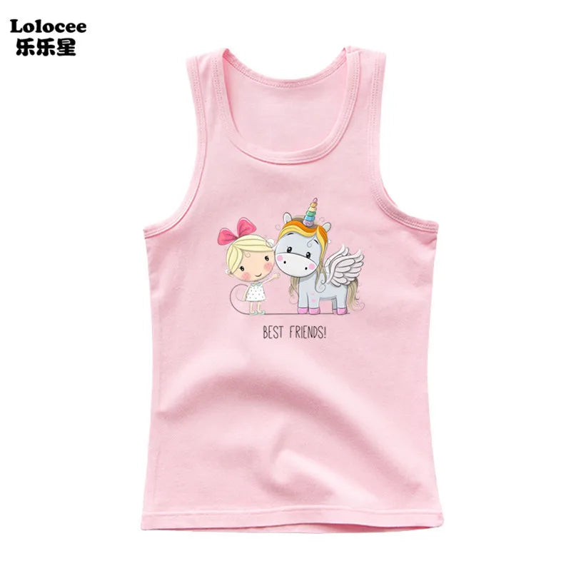 Kids Girl Cute Unicorn Singlet Summer Baby Girls Cotton Tops Toddler Clothes Children Sleeveless Cartoon T-shirts