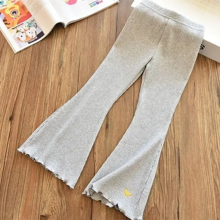 New Arrival Kids Girls Flare Legging Children Casual Elastic Pants Heart Embroidery Slim Fit Leggins Baby Girl Summer Pants