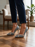 【Measure Your Feet Length Before Order】Rivets Luxry Designer Women Elegant Pumps Pointy Toe Stiletto High Heel Shoes 120-CHC-33