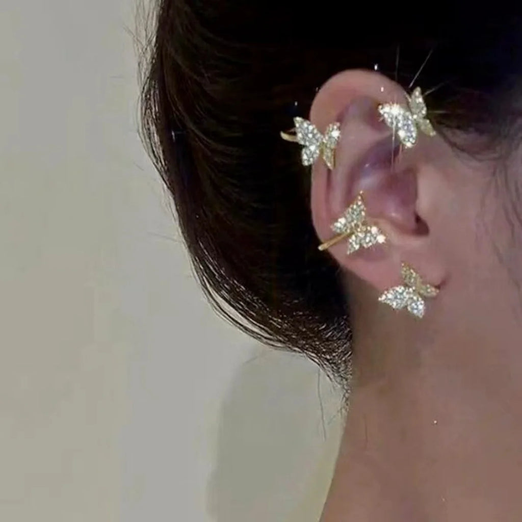 Korean Style Butterfly Ear Clips Without Piercing For Women Sparkling Zircon Ear Cuff Clip Earrings Wedding Party Jewelry Gifts