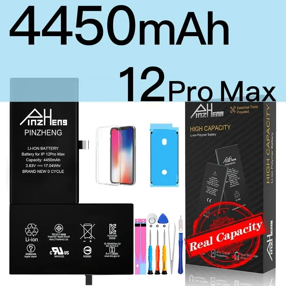 PINZHENG Battery For iPhone X XR XS 11 12 13 Mini Max Pro Promax Real High Capacity Replacement Bateria Warranty One Year