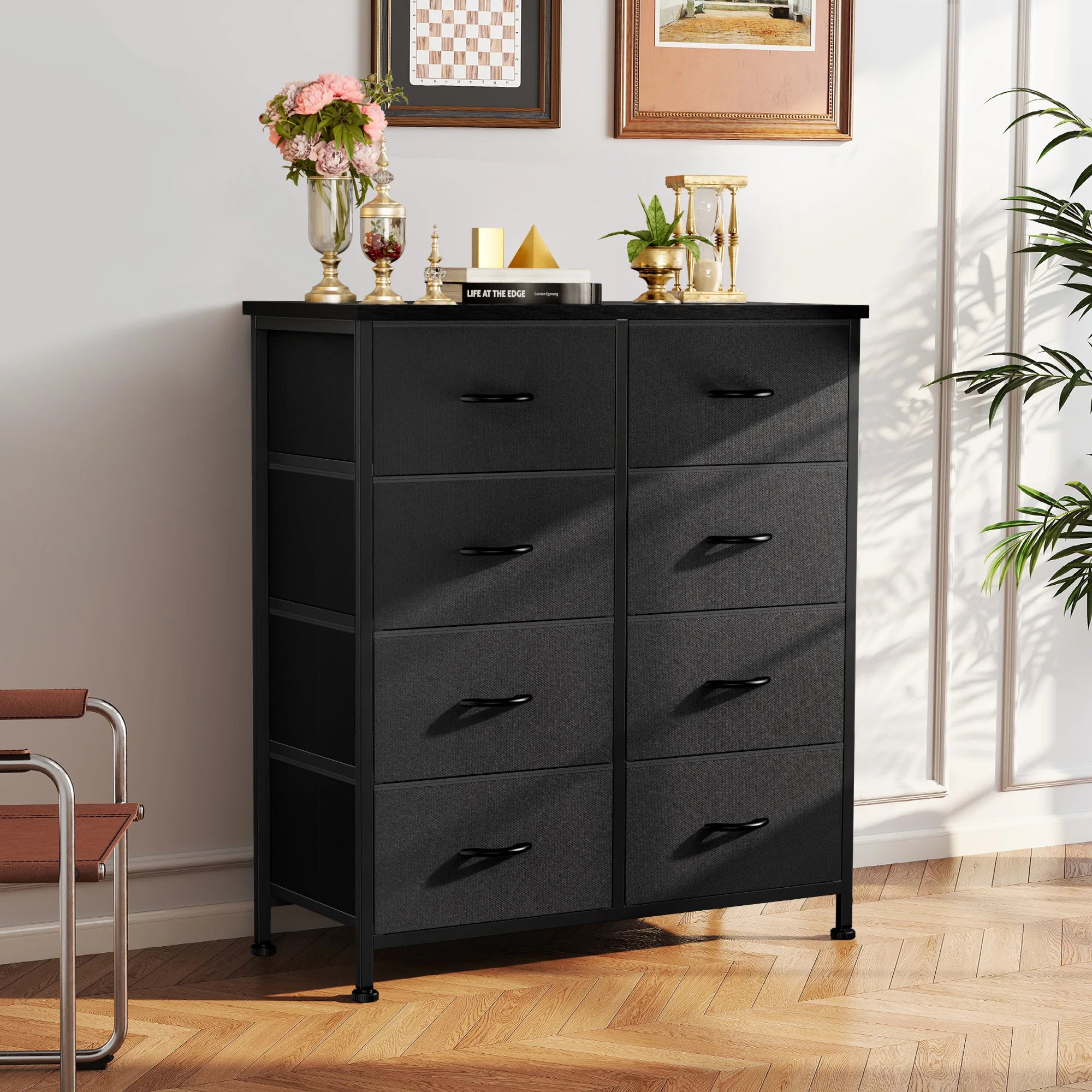 JHK Dresser Children's Wardrobe For Bedroom With 8 Fabric Drawers Storage Cabinet Steel Frame Assembly Closet For Home Furniture