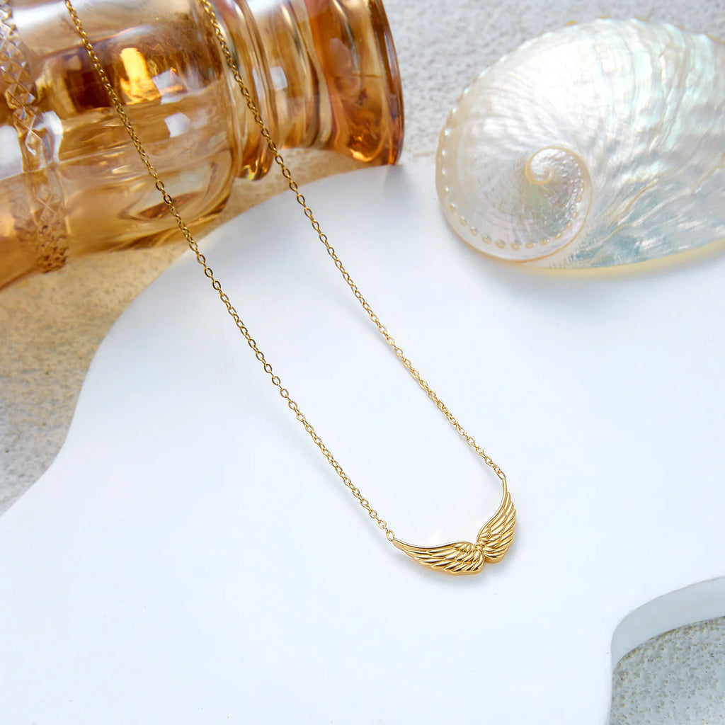 Stainless Steel Angel Wing Choker Necklace for Women Adjustable Dainty Pendant Party Wedding Anniversary Jewelry Gift for Her