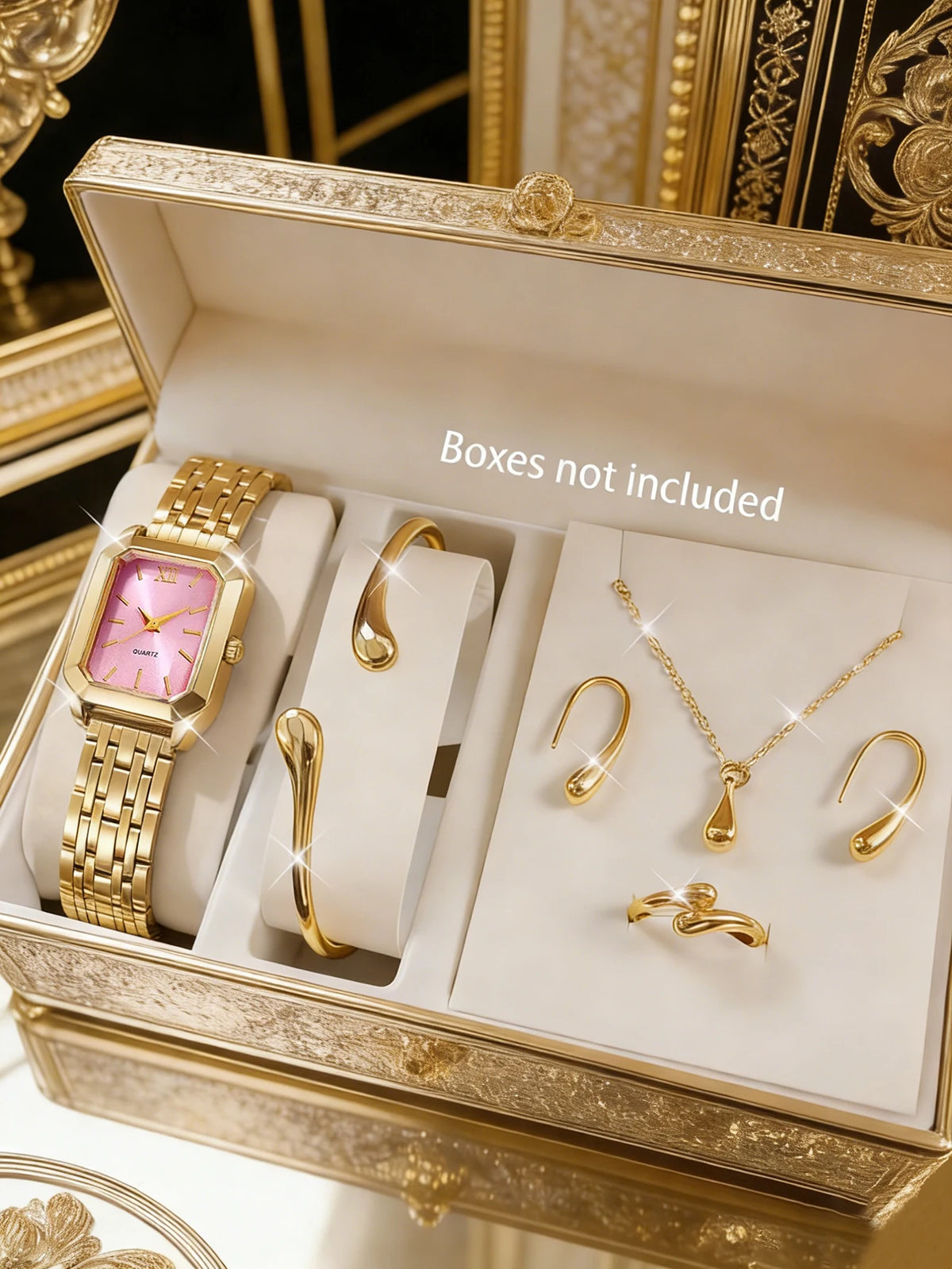The Lady's Compact Quartz Watch and Pendant Jewelry Set, Suitable as a Holiday Gift, Does Not Include the Box.
