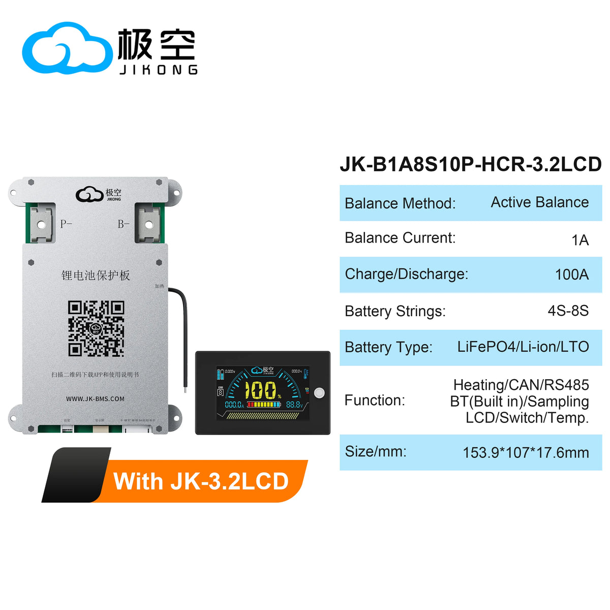 JIKONG JK BMS B1A8S10P BMS HEAT CANBUS RS485 4S 5S 6S 7S 8S 12V 24V BATTERY WITH 1A ACTIVE BALANCE bms lifepo4 Li-ion LTO 18650