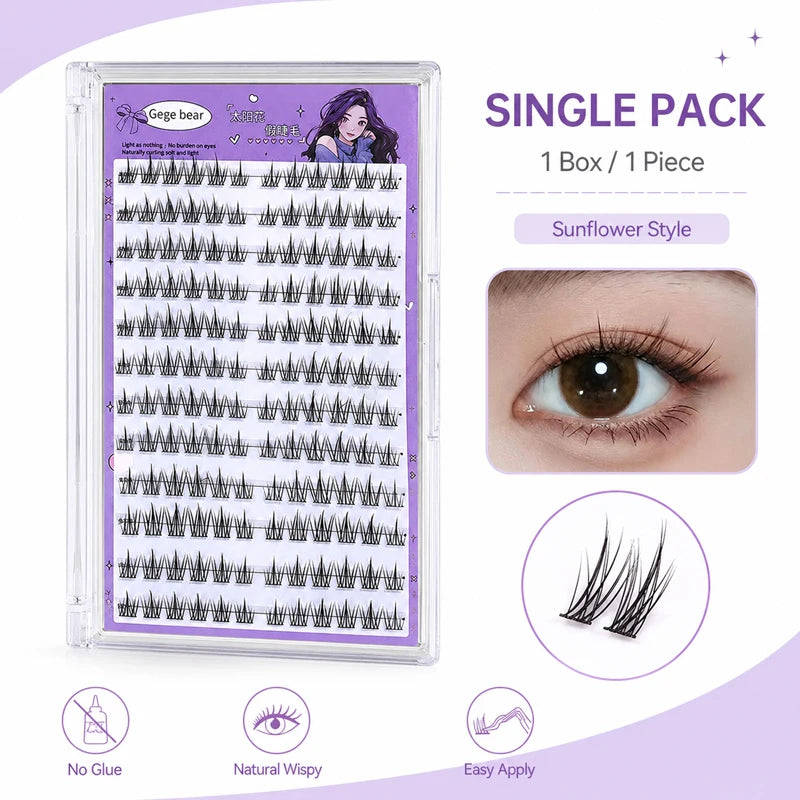 Gege Bear No Glue False Eyelashes Self Adhesive Lash Clusters Wispy Sunflower Style Natural Doll Eye Easy Apply Makeup