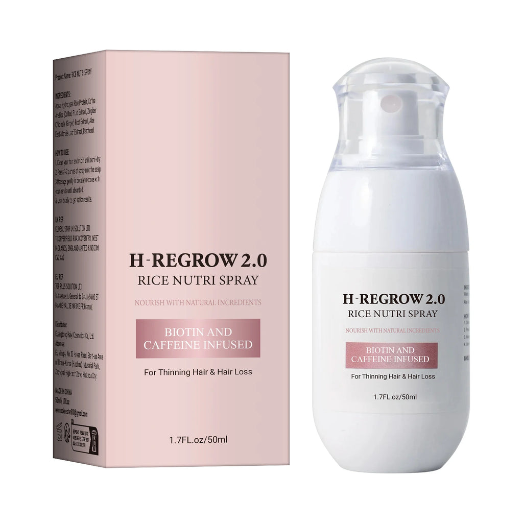 H-REGROW 2.0 Rice Nutri Hair Spray 50ml, Biotin Caffeine Ginger Rice Protein Infused, Nourishing Scalp Care Spray for Thin & Fragile Hair Daily Use