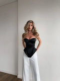 Sexy Fishbone Strapless Short Top Lady Chic Sleeveless Off-shoulder Backless Waist Cinching Blouse Women Vacation Party Tops