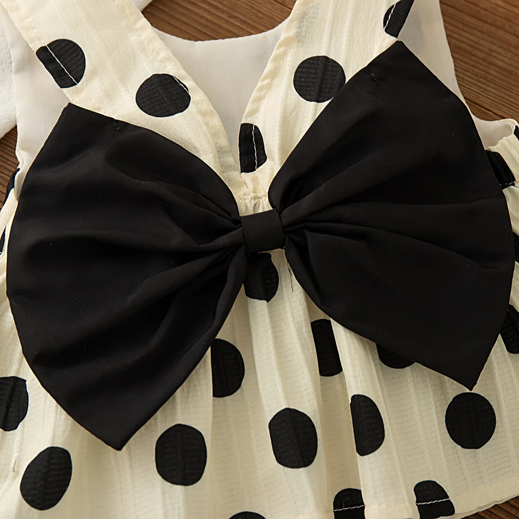Toddler Girls 2 Piece Set Korean Style Polka Dot Bow Sleeveless Top & Shorts Newborn Baby Summer Cotton Casual Outfit for Play