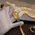 New Fashion Pin Quartz Women's Watch Luxury Minimalist High-End Round Arc Glass Diamond-Encrusted Square Wristwatch