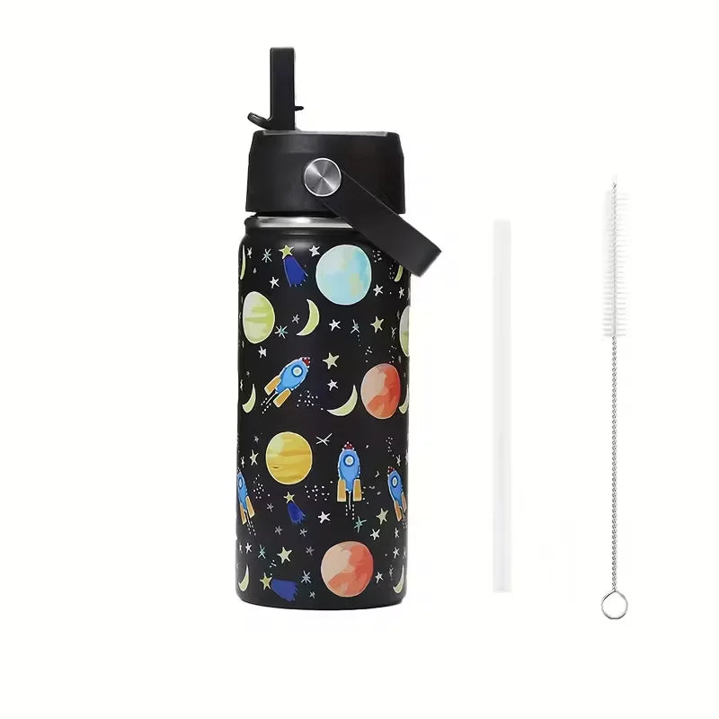 16oz Kids Water Bottle Cartoon Animal Children's Cup With Straw Stainless Steel Vacuum Flacks Thermos Bottle Thermal Mug Cups
