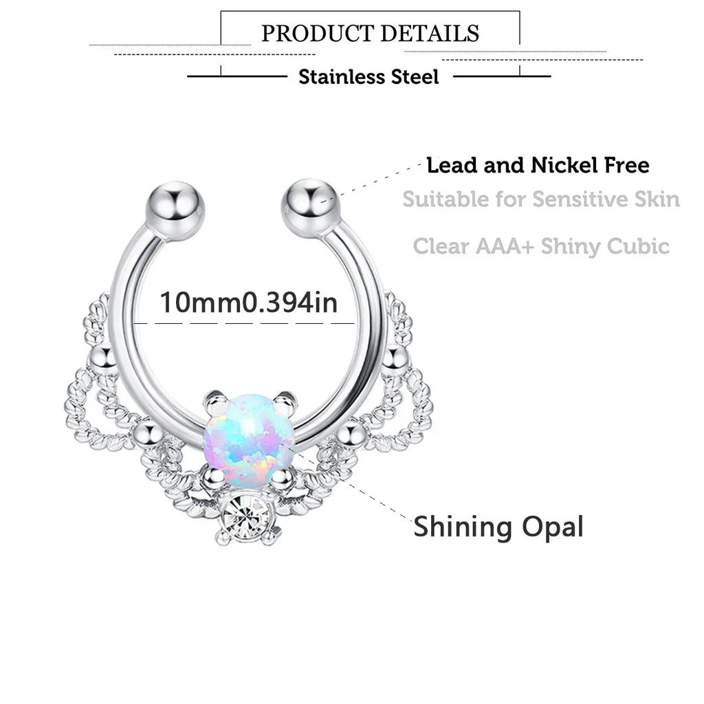 Single Synthetic Opal Clip for Women, Non-Piercing Rack Ring, 1 Piece