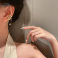 Silver Color Crystal Tassel Non-Piercing Cuff Ear Clip Earring For Women Shiny Rhinestone Chain Fake Cartilage Piercing Jewelry