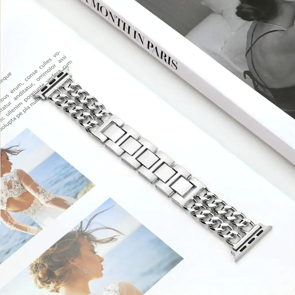 Fashion Metal Bracelet Strap For Apple Watch Ultra 44mm 45mm 40 41 49 Chain Design Women Bands For iWatch 9 8 7 6 5 4 3