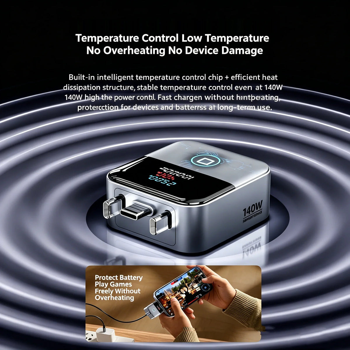 KEBIDUMEI 140W Smart Auto Power-off Phone Charge Separator Digital Display Type-C Fast Charging Data Cable Overcharge Protection