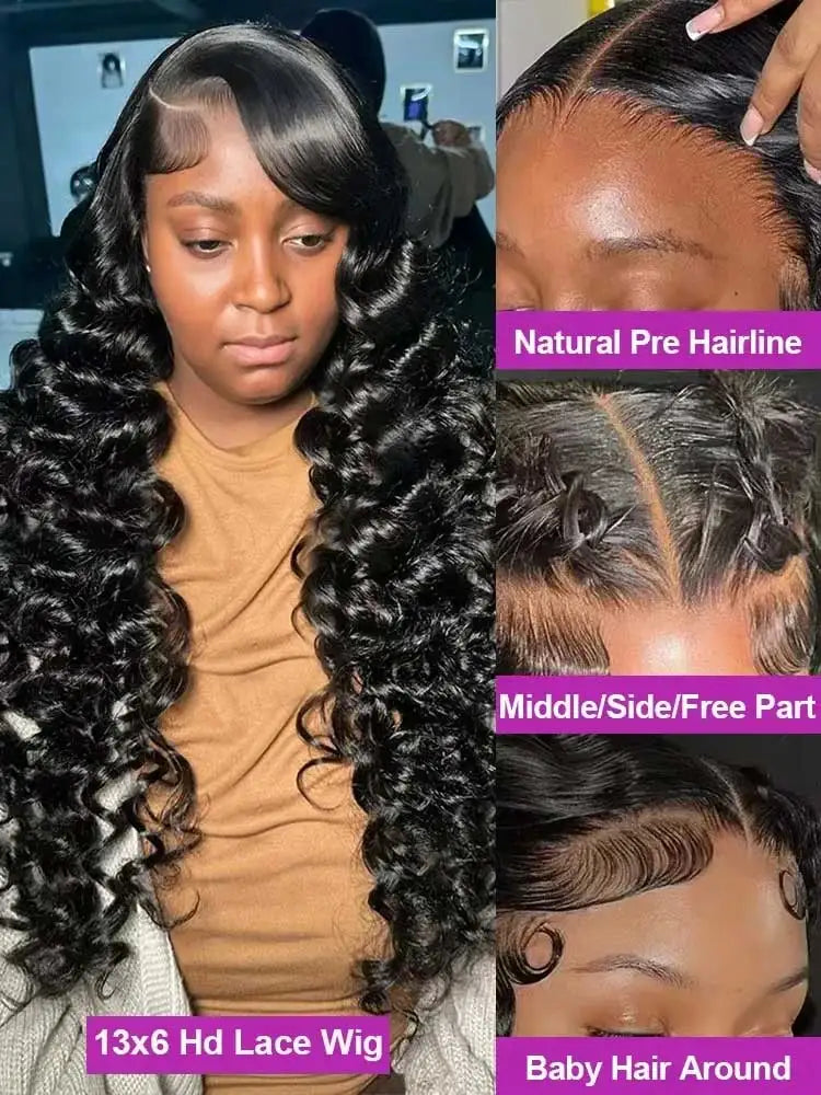 40 42 Inch HD Loose Deep Wave 13x6 Lace Front Human Hair Wigs Brazilian Curly Water Wavy 13x4 Lace Frontal Wigs For Women 250%