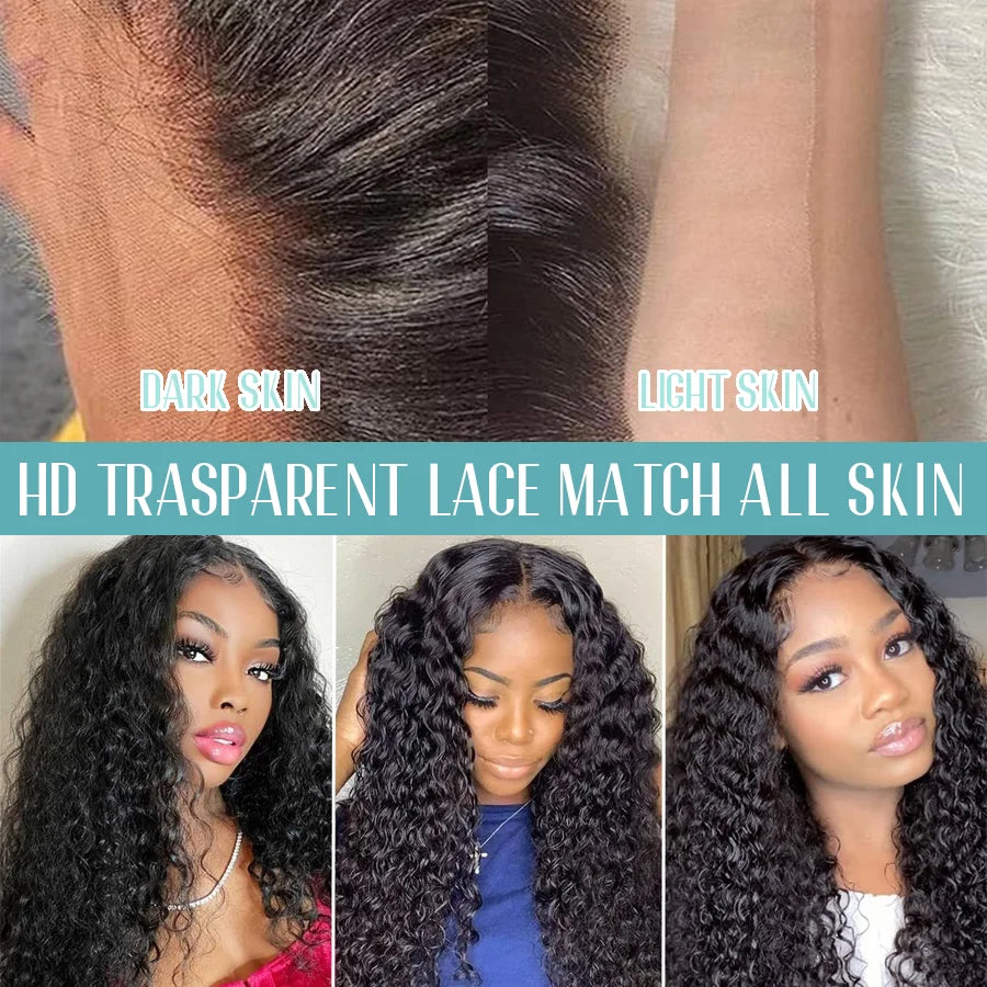 Natural Color Human Hair Wigs Deep Wave 40 Inches 200% Density 360 5x5 Closure 13x6 13x4 HD Transparent Invisible Lace Frontal Wig Black 1B For Women Brazilian Hair Pre Plucked Pre Cut Lace Pre Bleached Knots Pre Styled