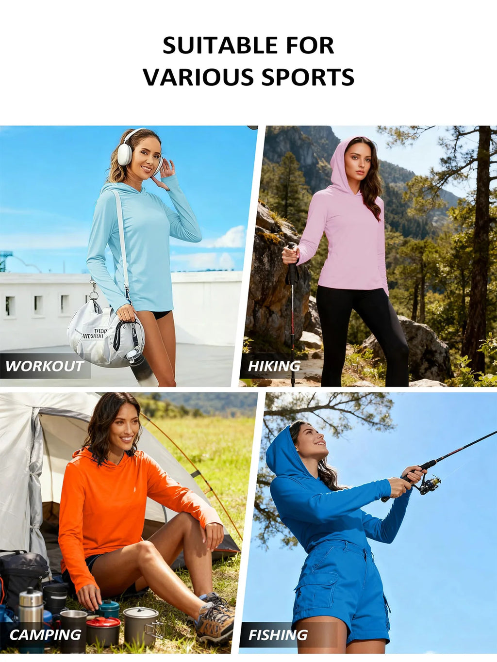 TACVASEN UPF 50+ UV/Sun Protection Outdoor Hooded T-shirt Women's Long Sleeve Hoodie Shirt Fishing Hiking Tee Shirts Pullover