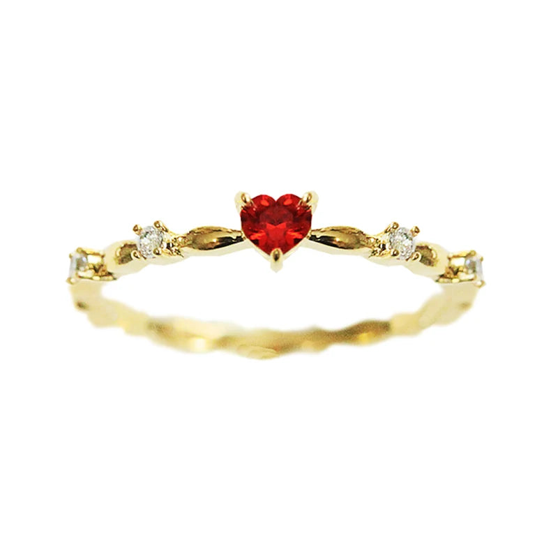 Huitan Exquisite Red Love CZ Engagement Proposal Rings for Women Thin Band Aesthetic Female Fashion Jewelry Fancy Birthday Gift