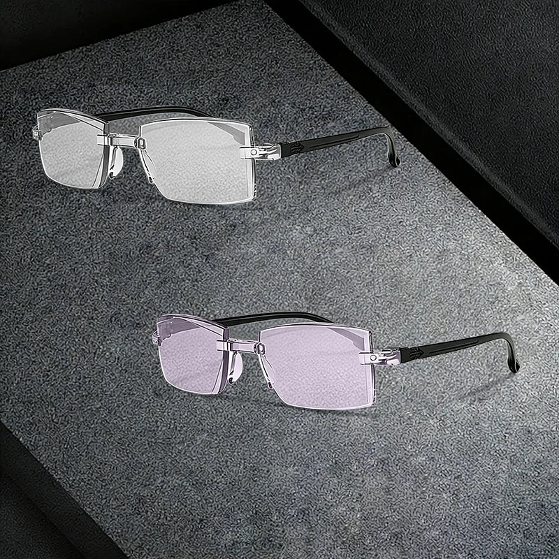 2 Pairs of Frameless Anti Blue Light Reading Glasses, Lightweight and Fatigue Resistant for Middle-Aged and Elderly People