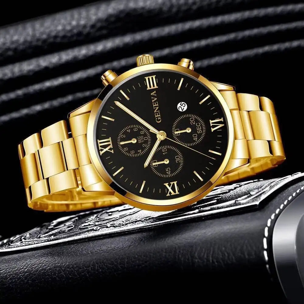 Fashion Men Business Watches Roma Dial Date Calendar Quartz Watch Reloj Hombre（Without Box）