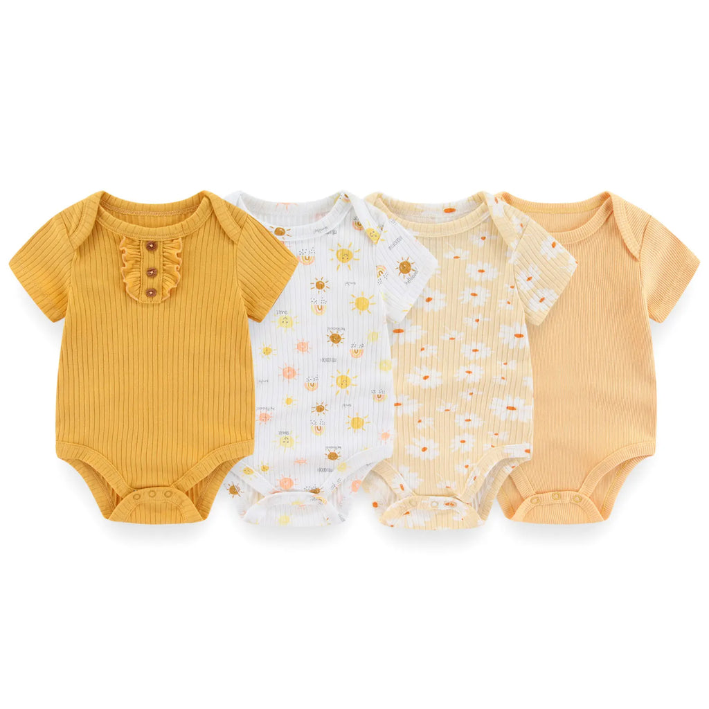 Kiddiezoom 3/4 Pcs/Lot Four Seasons Unisex Cartoon Newborn Boy Girl Bodysuits Soft Cute Infant Onesies Clothes Baby Shower Gift