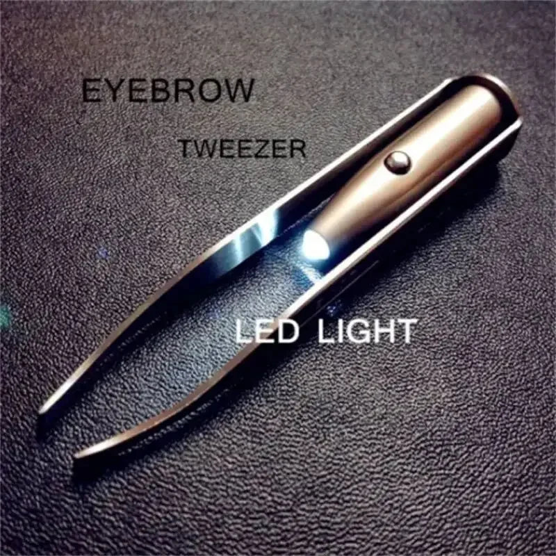 1PC Portable Stainless Steel Eyebrow Tweezer with Smart LED Light - Makeup Removal Tool