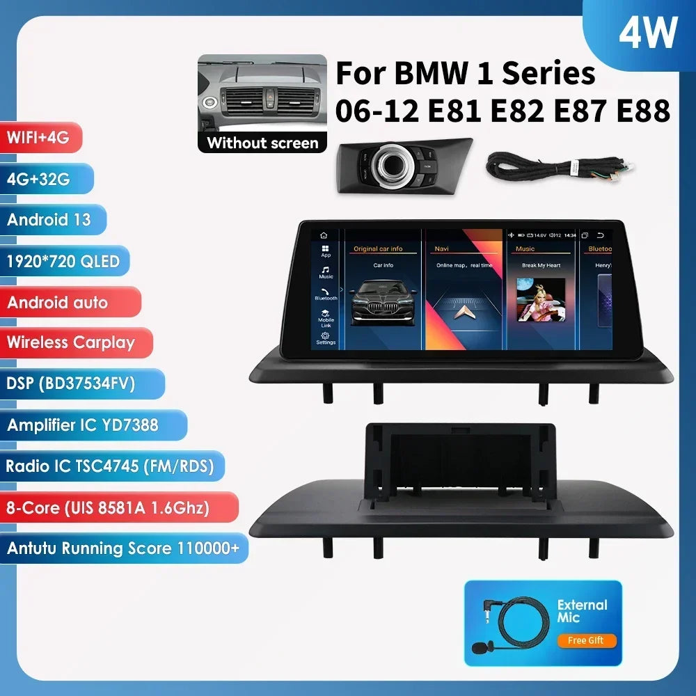 10.25" Smart Car Systems for BMW 1 Series 06-12 E81 E82 E87 E88 Without Screen with Support Wireless Carplay Android Auto RDS BT