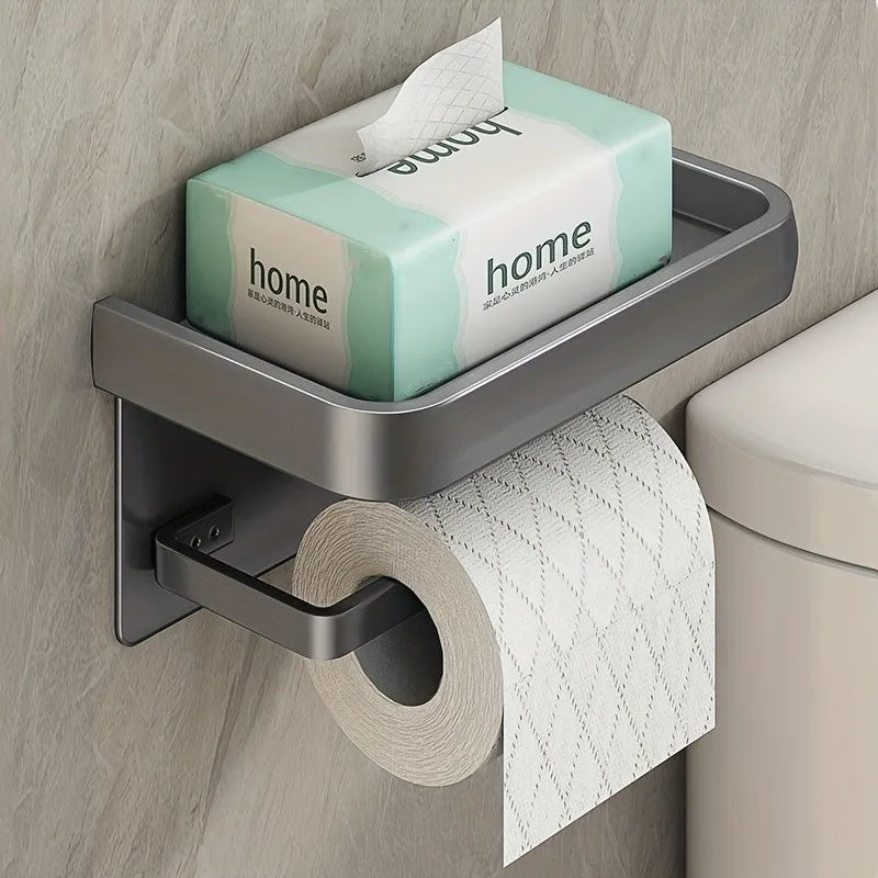 Toilet Paper Holder Wall Mounted Toilet Roll Mobile Phone Utility Rack Aluminum Shelves Bathroom Accessories Bathroom Storage