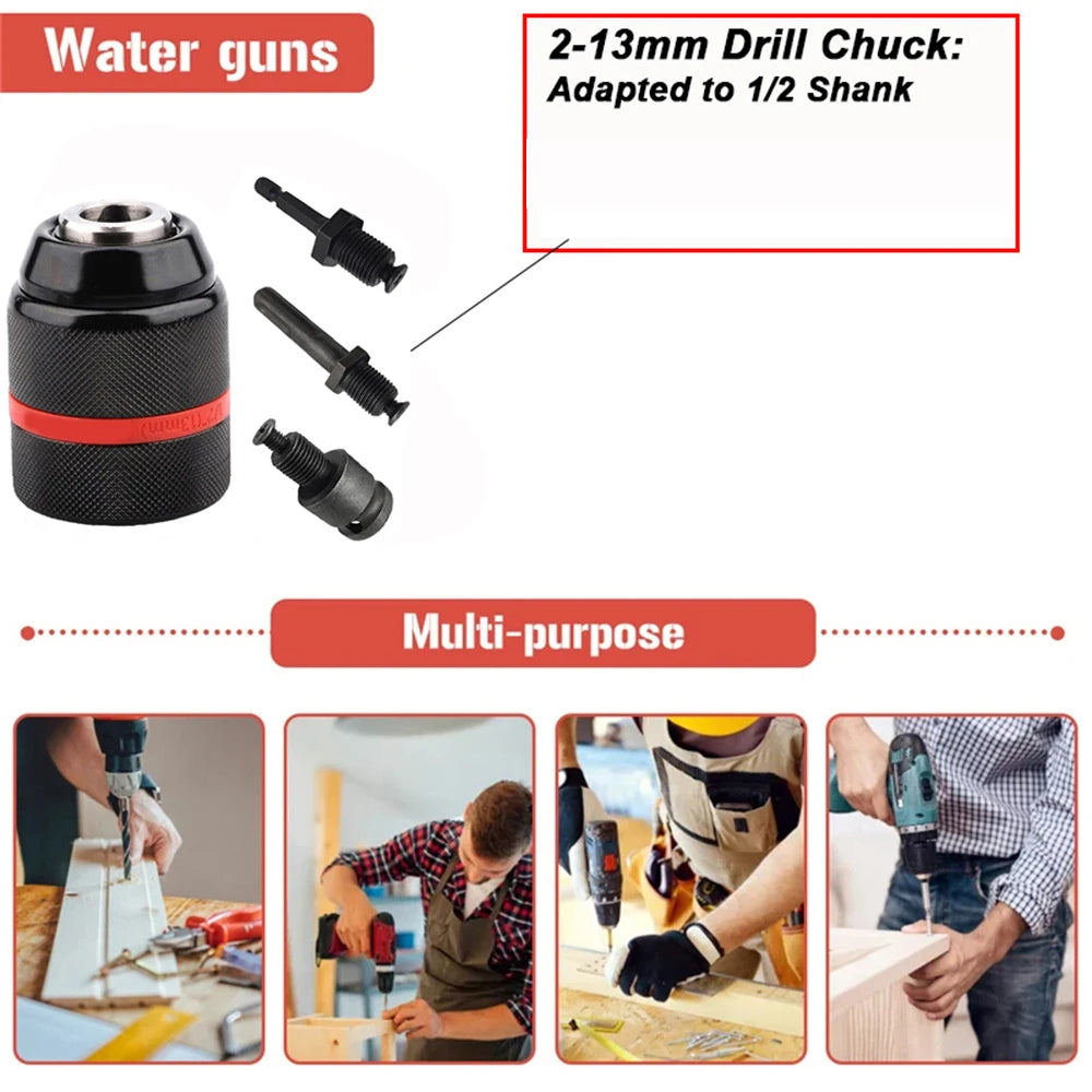 JENTORIX 2mm-13mm Metal Keyless Drill Chuck, 3Jaw Self-lock Ratchet Chuck 1/2-20UNF Thread, Chuck for Drill Bit Screwdriver&Taps