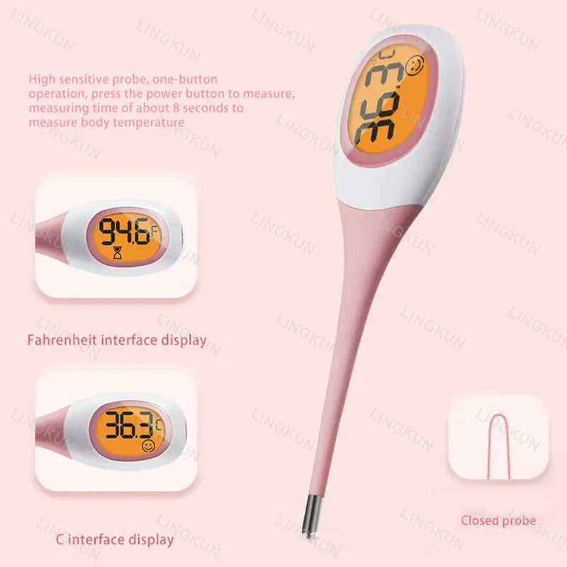 Silicone Fast 8S Thermometer for Fever Digital Infrared Basal Body Thermometer Oral Armpit Rectal Temperature LED Display