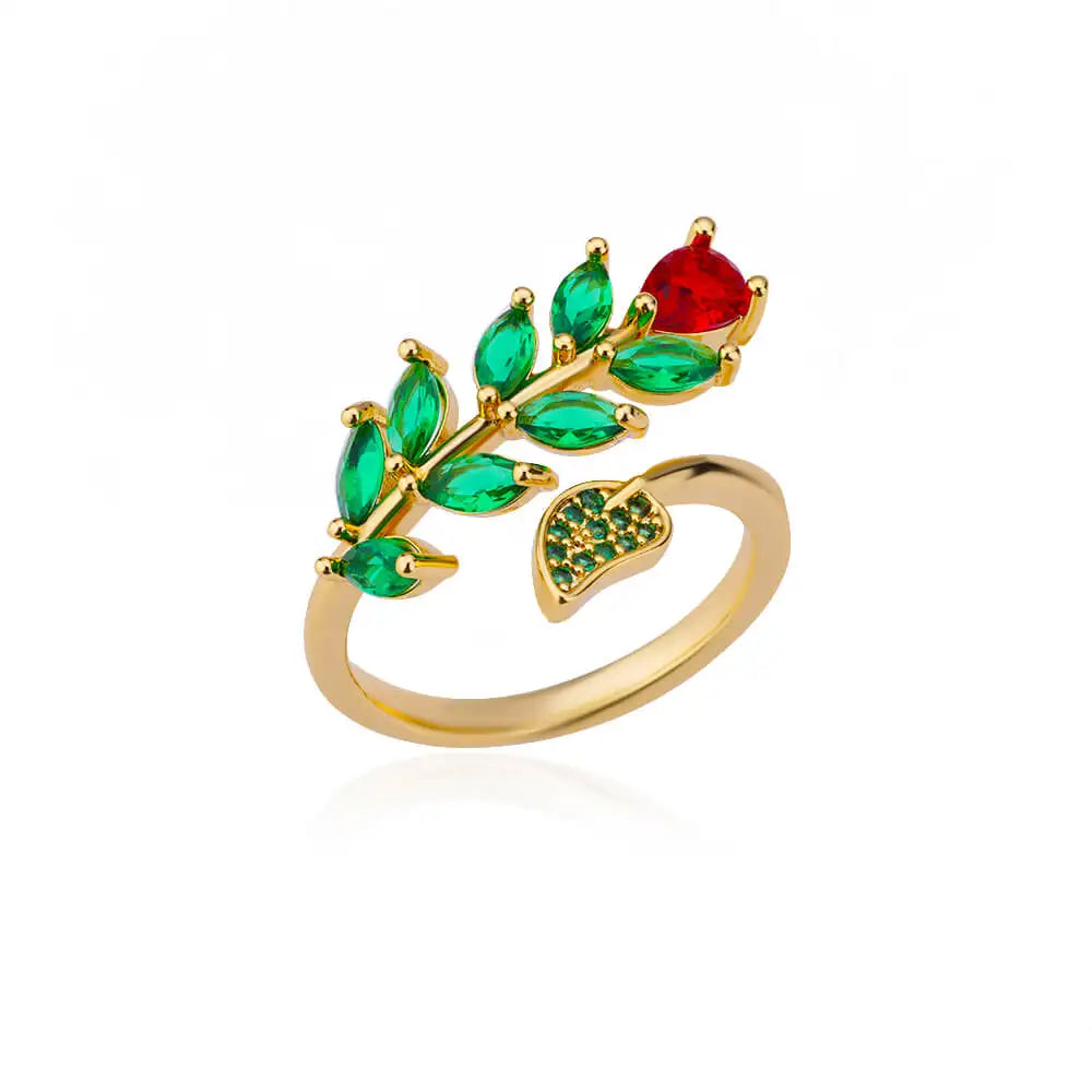 Luxury Zircon Double Layer Leaf Rings For Women Gold Color Stainless Steel Ring Boho Couple Jewelry Accesorios anillos mujer