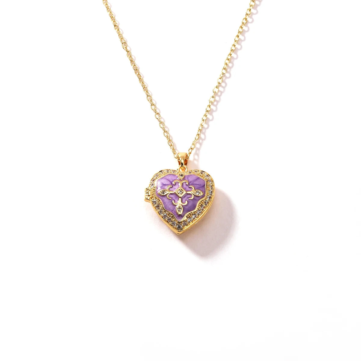 Vintage Enamel Heart Photo Locket Pendant Necklace for Women Minimalist Luxurious Non-Fading Stainless Steel Jewelry Accessory