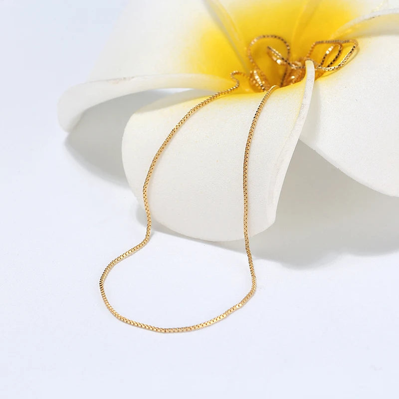 KISS MANDY 925 Sterling Silver 0.6MM Box Chain Necklaces 14K 18K Gold Plated Fashion Wedding Party Daily Wear Charm Jewelry SC07