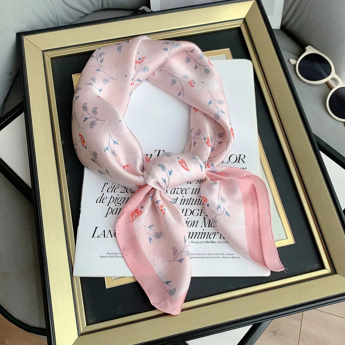 2025 New Yellow Lemon Print Square Silk Scarf for Women 70*70cm Neck Ties Fashion Decorate Neckerchief Female Hijab Bag Ribbions