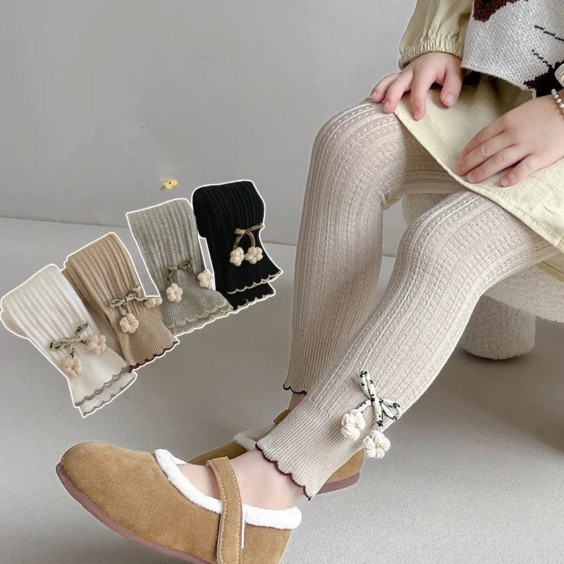 Cotton Baby Flower Pantyhose 2023 Girls' Spring Autumn Korean Cute Bottom Pants  0-7Years Children's Lace Wholesale Clothes